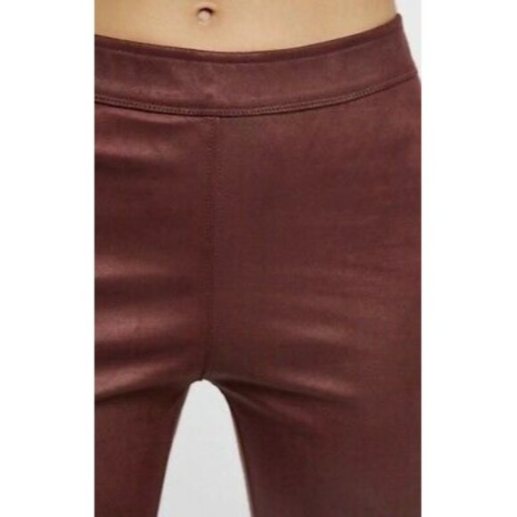Free People Faux Suede Leather Pull-On Skinny Pants, Burgundy Women's Size 26 - Picture 4 of 15